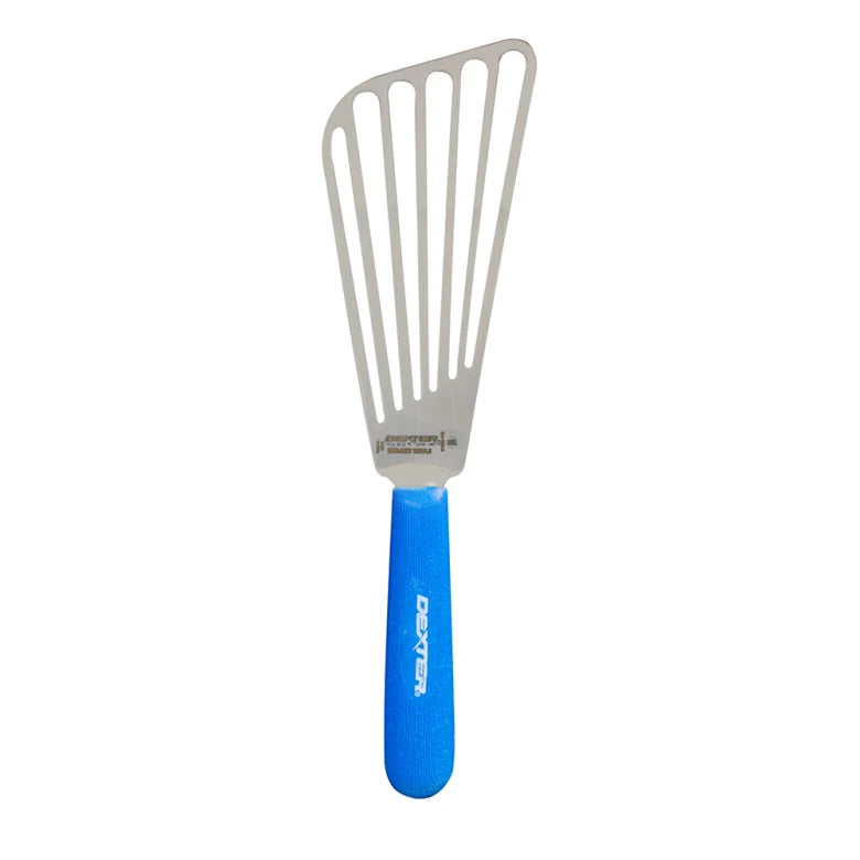 Dexter SANI-SAFE® 6 1/2" Slotted Fish Turner w/ Soft Blue Rubber Handle, Stainless Steel 19673H
