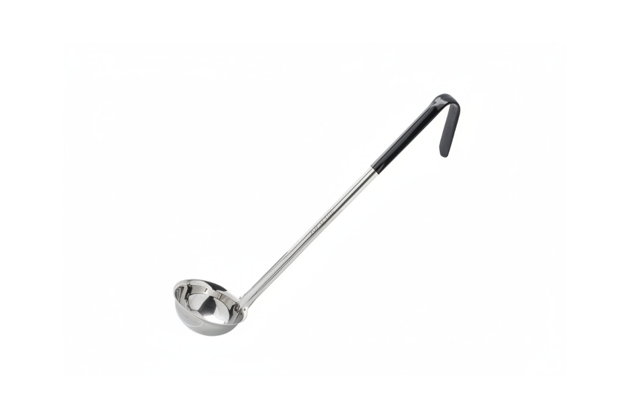 Tablecraft 9703 3 oz Ladle - Stainless Steel, Black Vinyl Handle