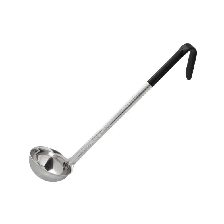 Tablecraft 9704 4 oz Ladle - Stainless Steel, Black Vinyl Handle