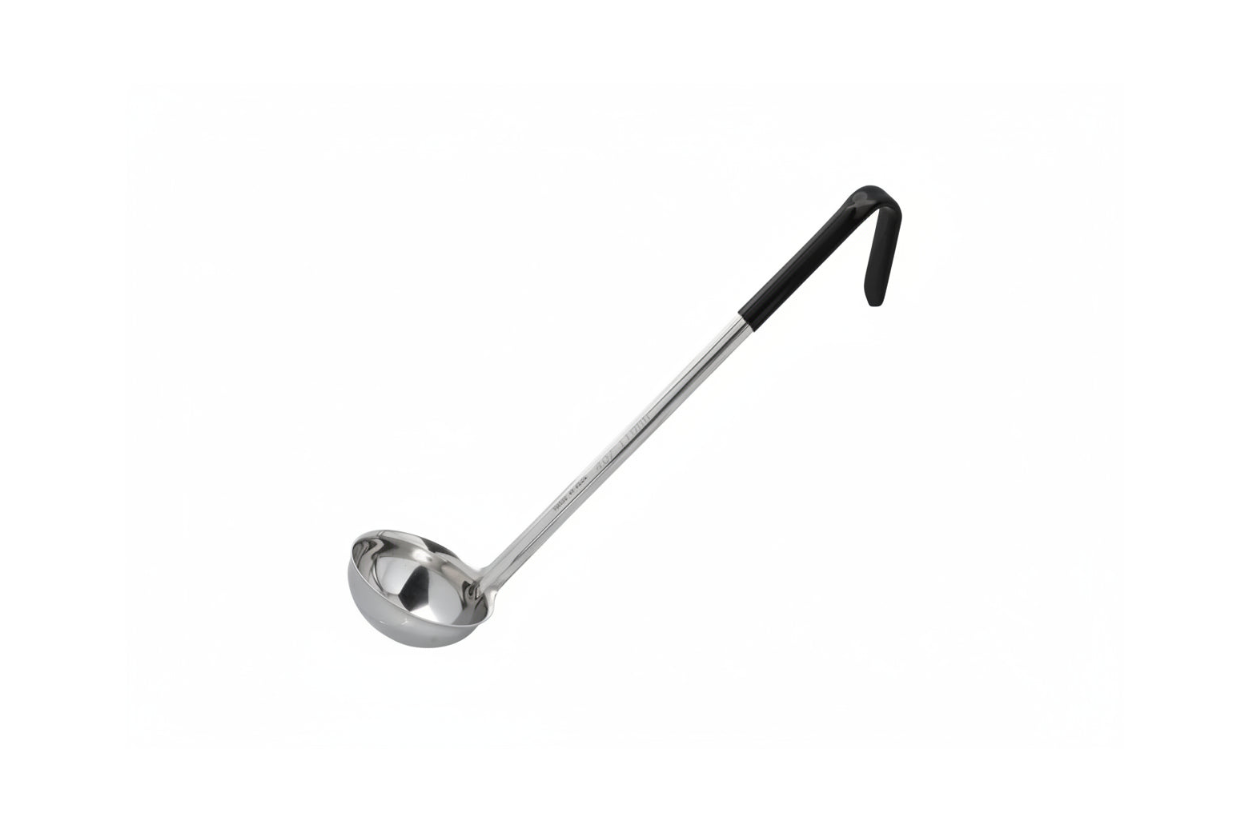 Tablecraft 9706 6 oz Ladle - Stainless Steel, Black Vinyl Handle