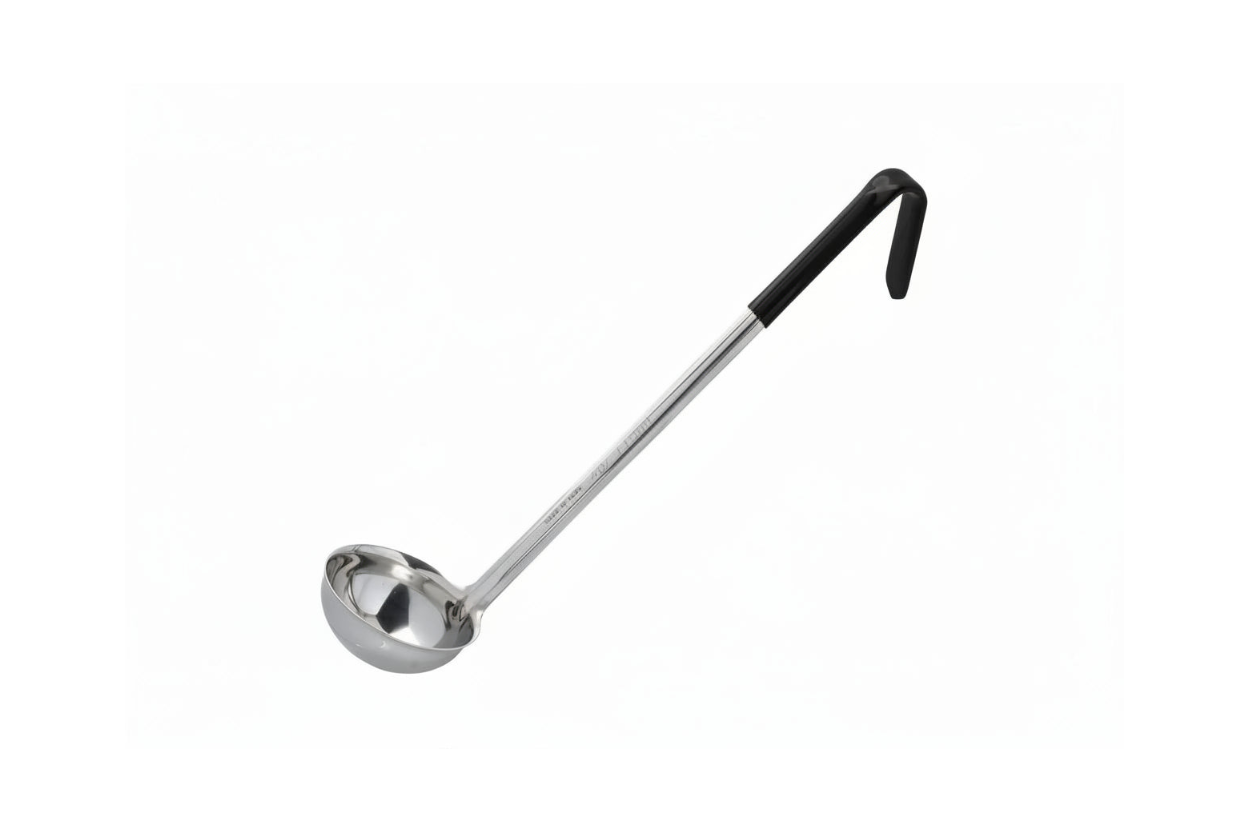 Tablecraft 9708 8 oz Ladle - Stainless Steel, Black Vinyl Handle