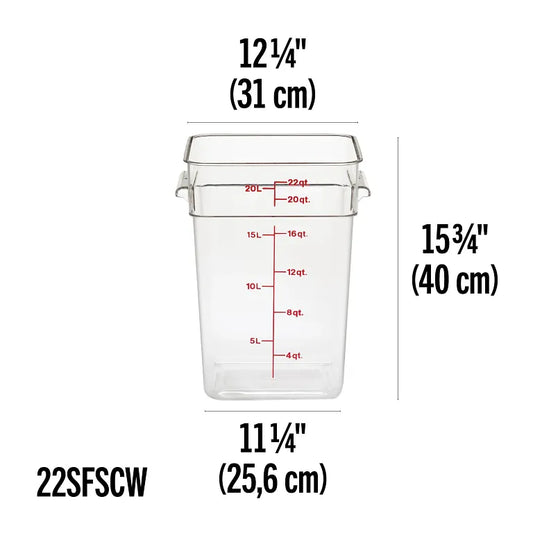 Cambro 22 Qt CAMSQUARES® CLASSIC FOOD STORAGE CONTAINERS - CAMWEAR® 22SFSCW135
