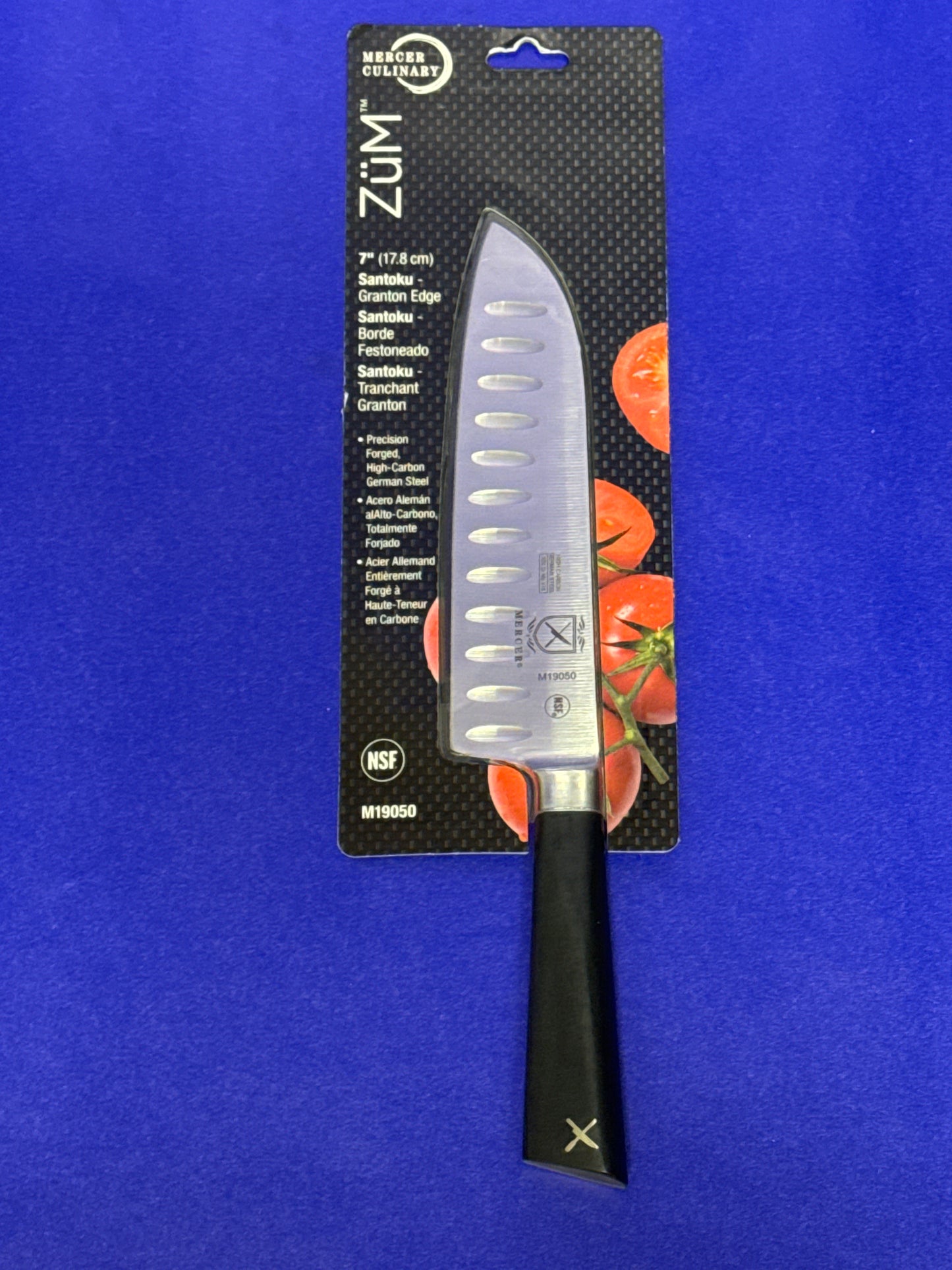 Mercer Culinary M19050 ZüM® 7" Forged Santoku Knife with Granton Edge and Full Tang Blade