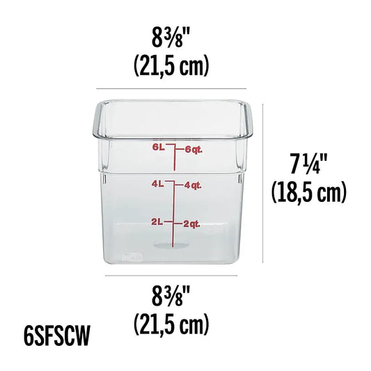 Cambro 6 Qt CAMSQUARES® CLASSIC FOOD STORAGE CONTAINERS - CAMWEAR® 6SFSCW135