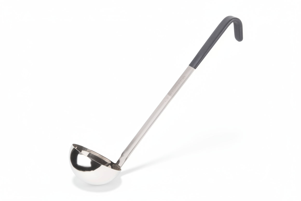 Vollrath 4980620 Jacob's Pride® 6 oz. One-Piece Stainless Steel Ladle with Black Kool-Touch® Handle
