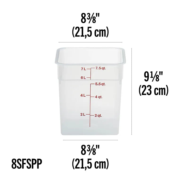 Cambro 8 Qt CAMSQUARES® CLASSIC – TRANSLUCENT 8SFSPP190