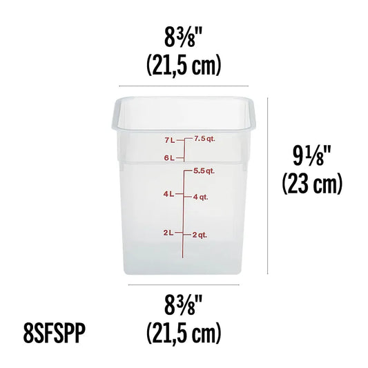 Cambro 8 Qt CAMSQUARES® CLASSIC – TRANSLUCENT 8SFSPP190