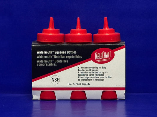 Tablecraft 16 Oz Widemouth™ Squeeze Bottle, Red With Standard TipTop™ - Pack Of 6 C11663K