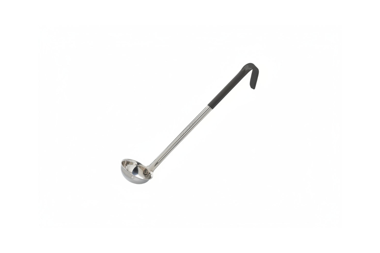 Tablecraft 97015 1 1/2 oz Ladle - Stainless Steel, Black Vinyl Handle
