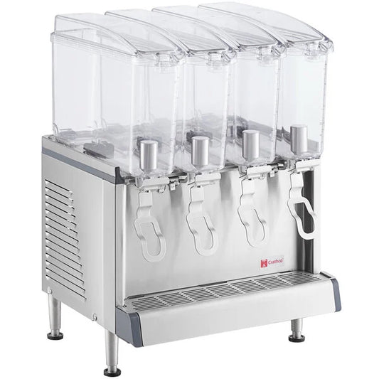 Crathco Quadruple 2.4 Gallon Bowl Premix Cold Beverage Dispenser with Agitation Function and BPA-Free Lids