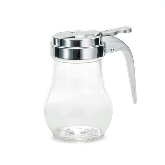 Tablecraft 6 Oz Teardrop Glass Syrup Dispenser, Chrome Plated Steel Top H406