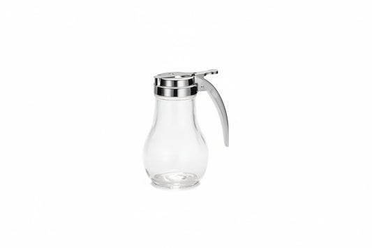 Tablecraft 14 Oz Teardrop Glass Syrup Dispenser, Chrome Plated Metal Top 414