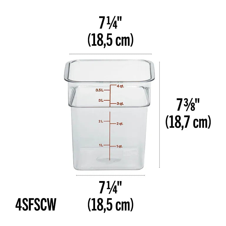 Cambro 4 Qt CAMSQUARES® CLASSIC FOOD STORAGE CONTAINERS - CAMWEAR® 4SFSCW135