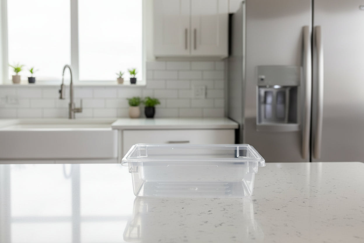 Cambro Camwear® 18" x 12" x 6" Clear Polycarbonate Food Storage Box, 12186CW135