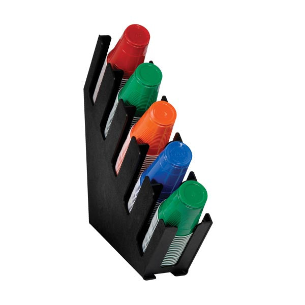 Dispense-Rite Black Polystyrene 5-Section Countertop Cup and Lid Organizer LID-5BT