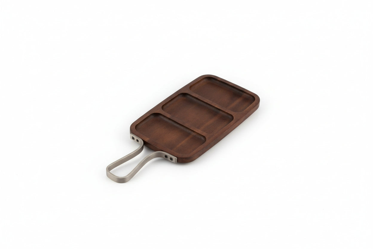 Browne Rectangular 12"x7" Walnut Finish Serving Board w/ 3 Sections - 571507