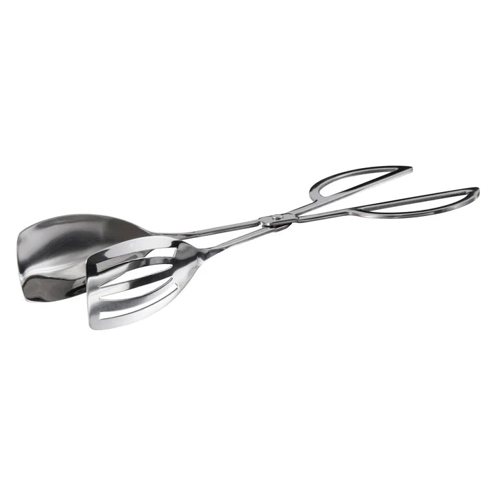Winco 10" Slotted and Solid Spatula Salad Tongs, Mirror Finish Stainless Steel ST-10S