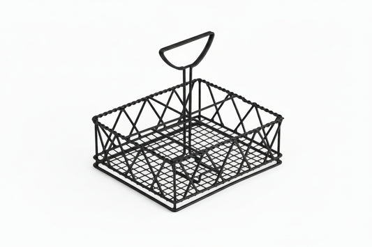 G.E.T. 5-Compartment Black Powder Coated Iron Braided Condiment Caddy - 9" x 7" x 8" 4-931832