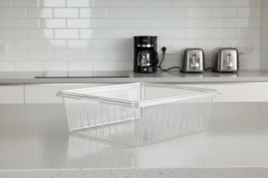 Camwear® 26" x 18" x 8" Clear Plastic Food Drain Box / Colander, 18268CLRCW135